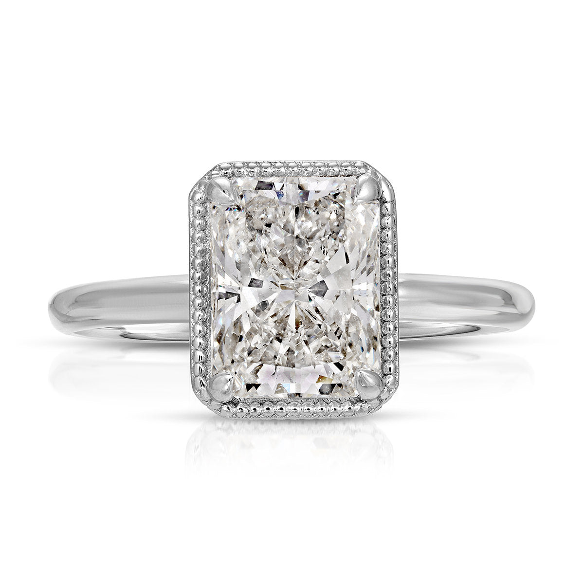 Milgrain Solitaire Long Radiant Engagement Ring in White Gold