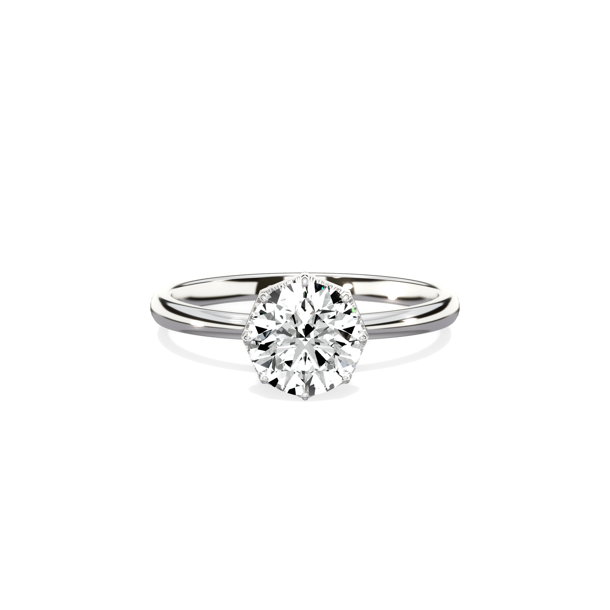 Art Deco Solitaire Round Engagement Ring in White Gold