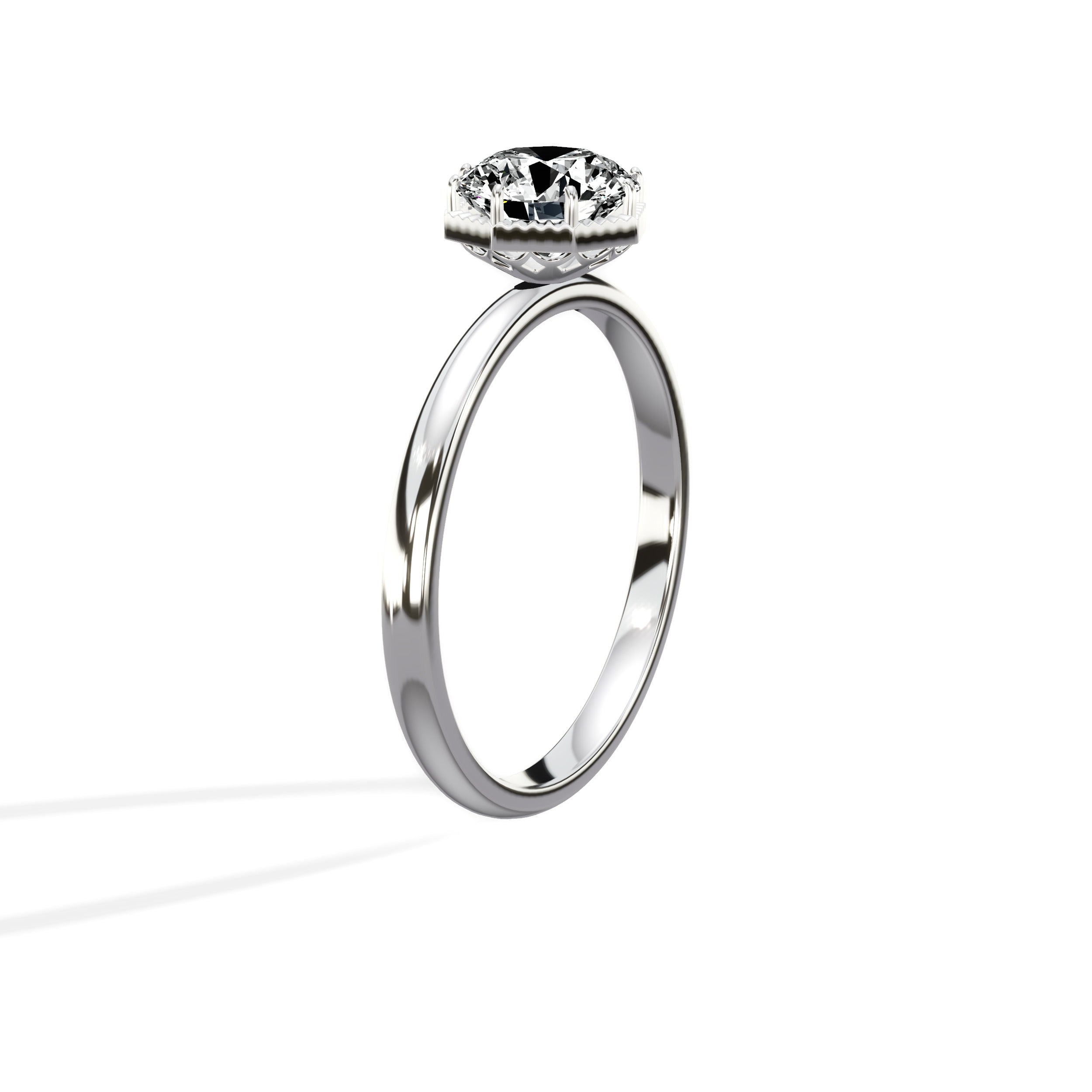 Art Deco Solitaire Round Engagement Ring in White Gold