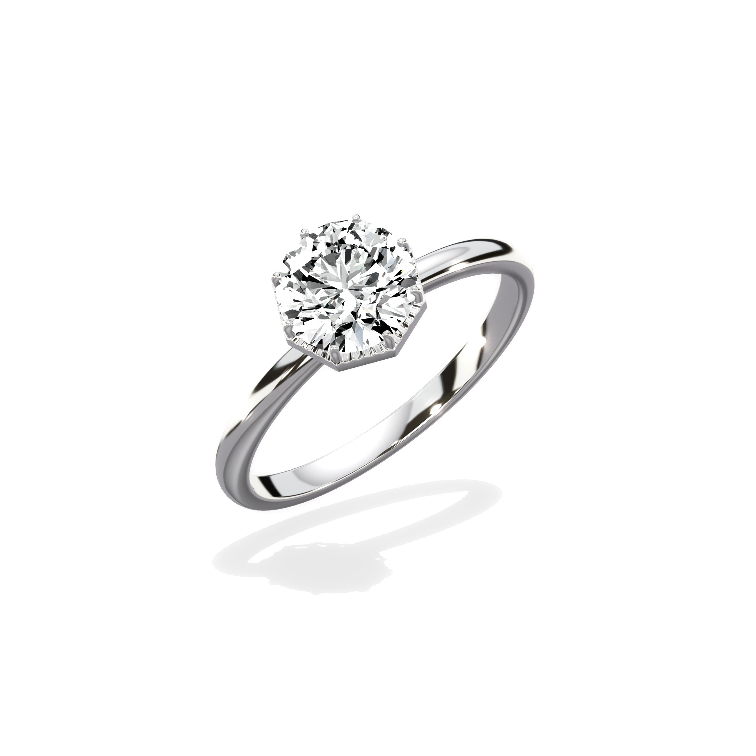Art Deco Solitaire Round Engagement Ring in White Gold