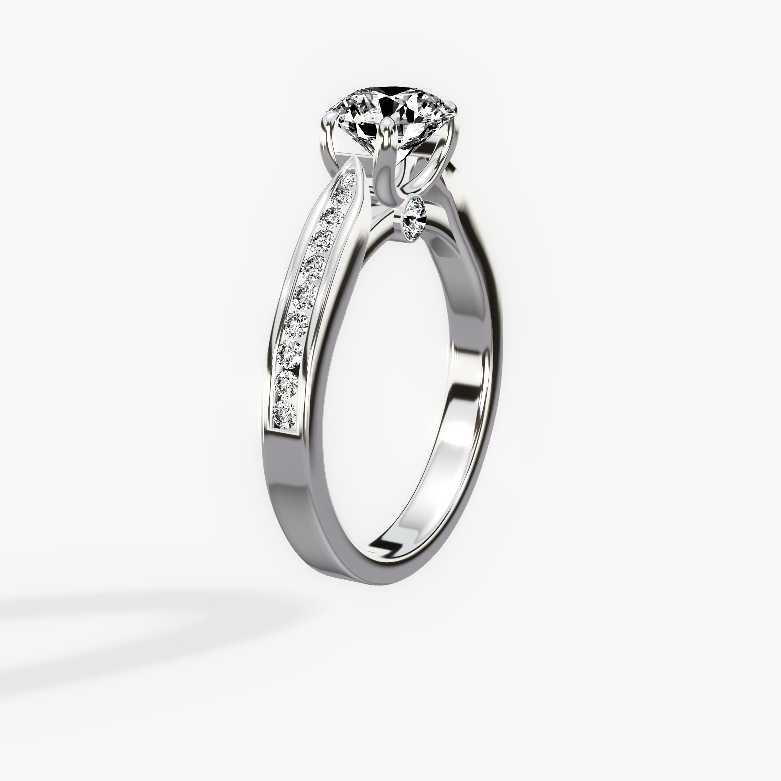 Tapered Solitaire Round Engagement Ring in White Gold
