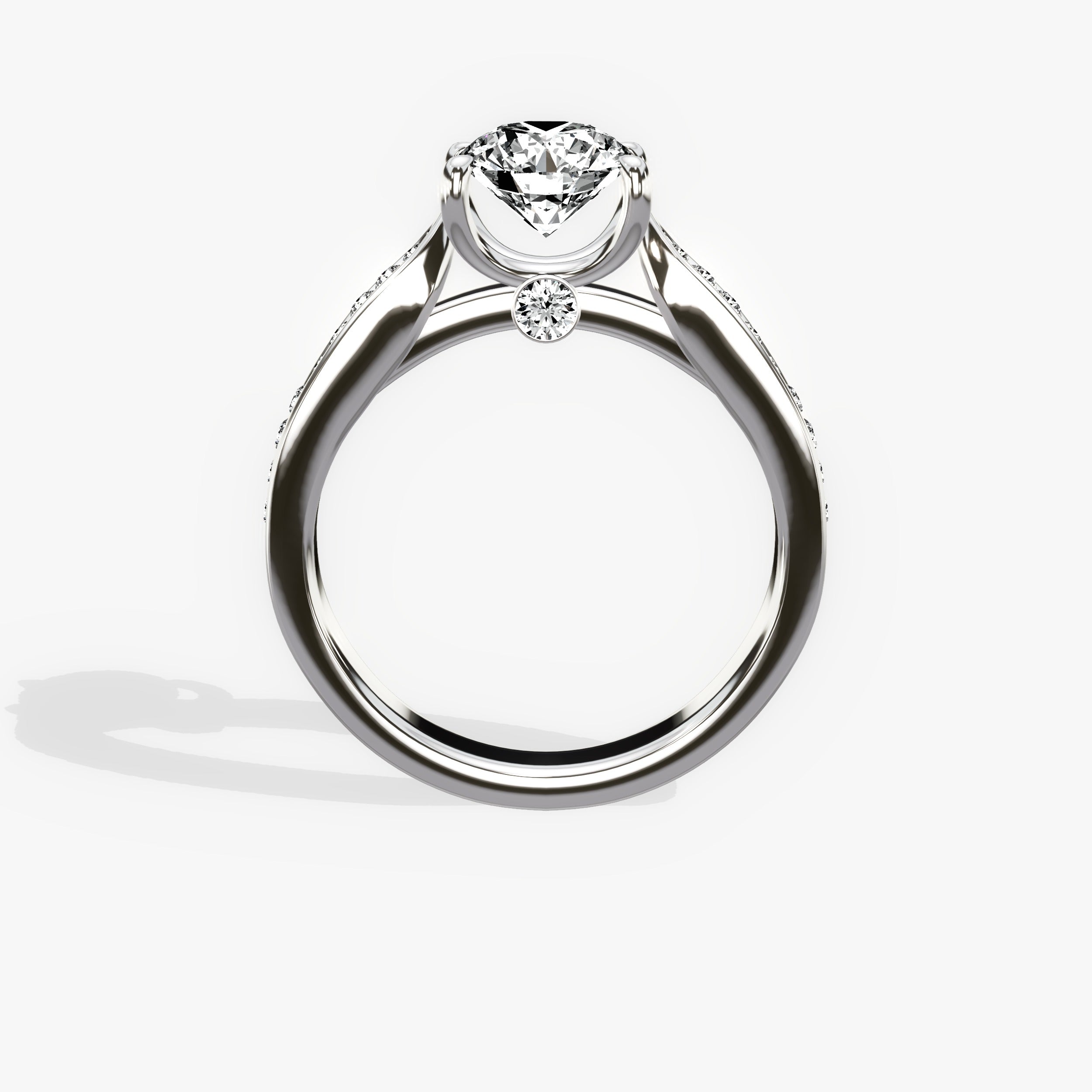 Tapered Solitaire Round Engagement Ring in White Gold