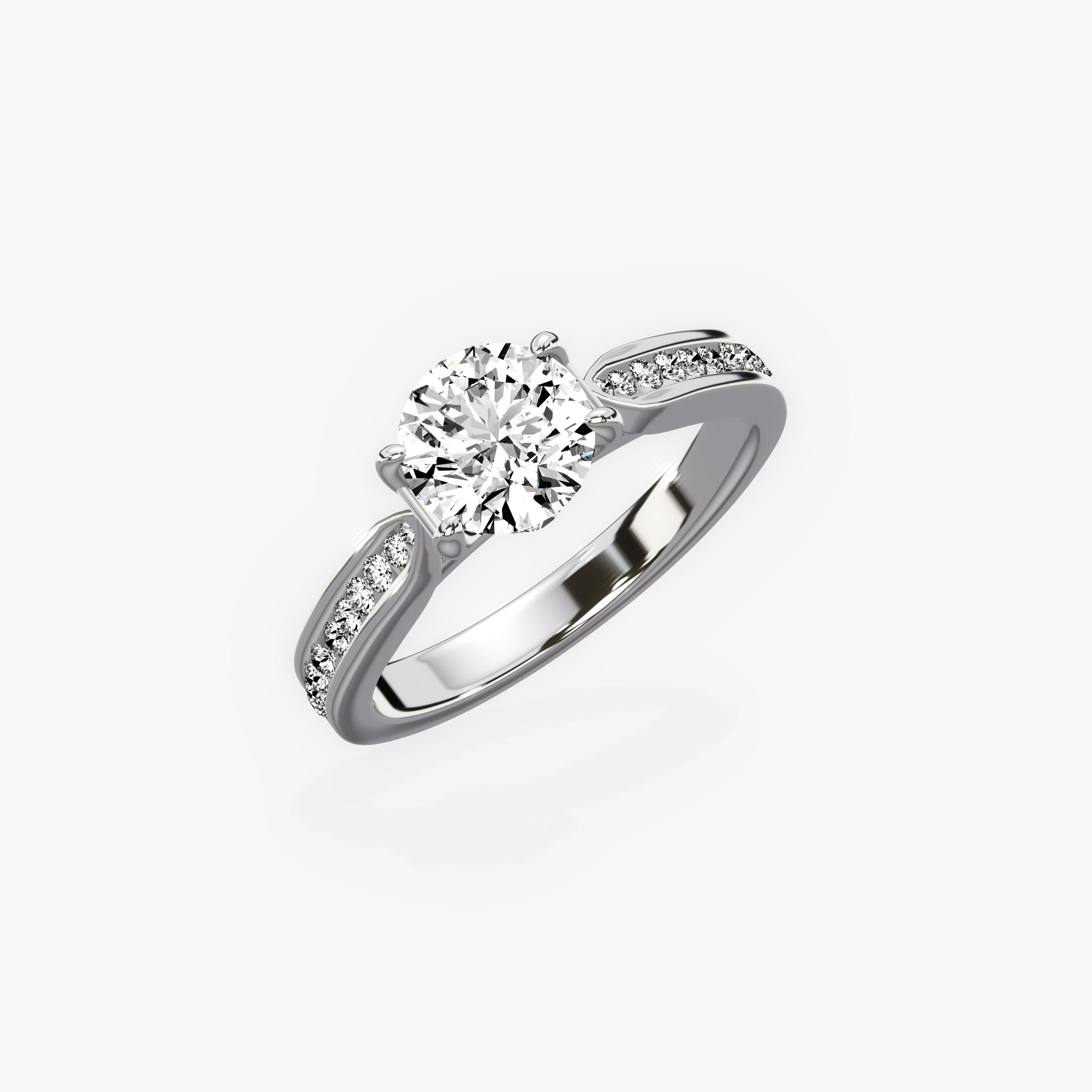 Tapered Solitaire Round Engagement Ring in White Gold