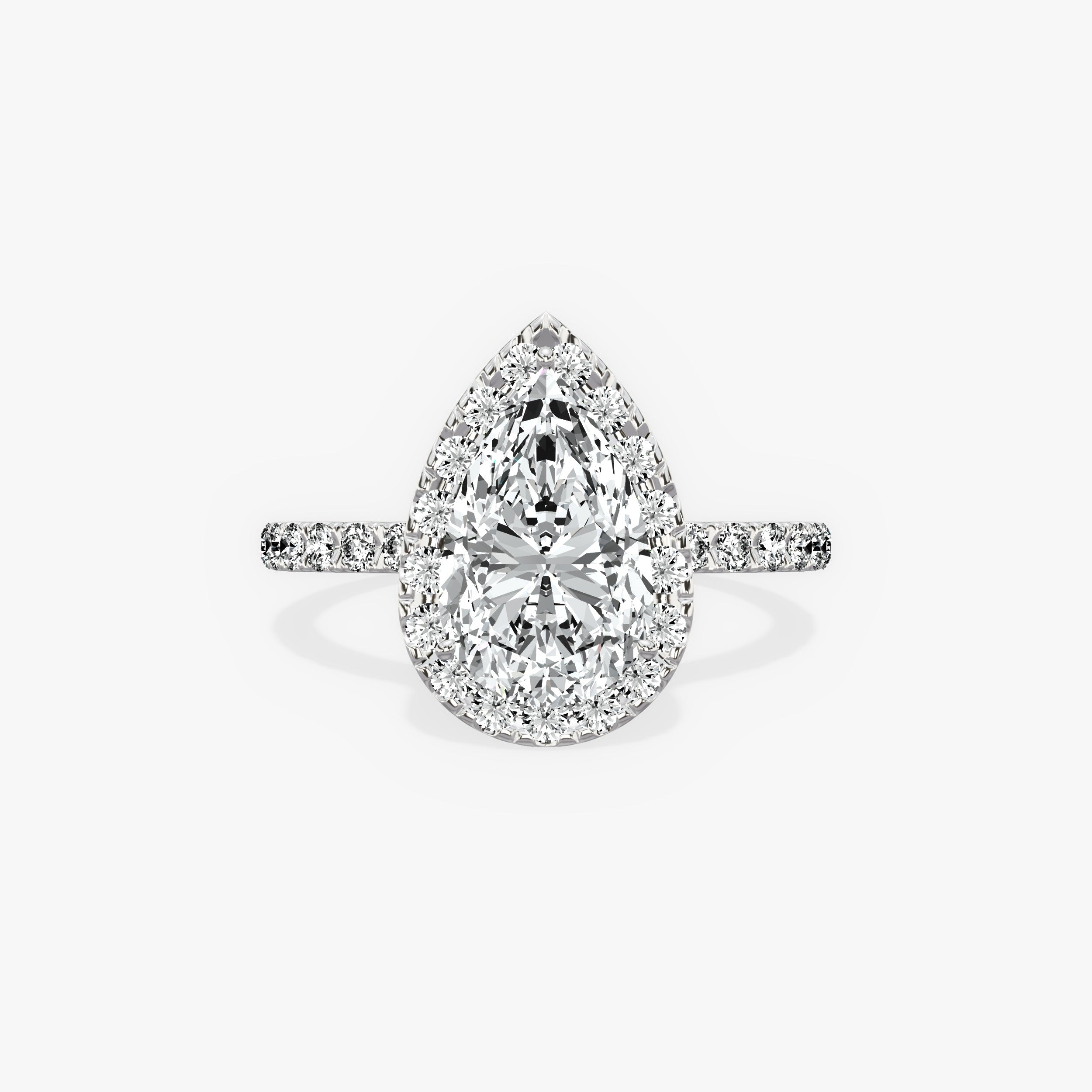Traditional Halo Pave Pear Engagement Ring in White Gold