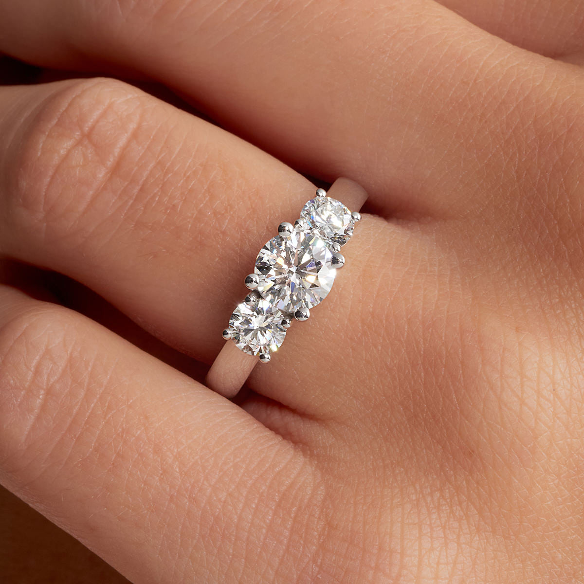 Signature Three Stone Round Engagement Ring in White Gold