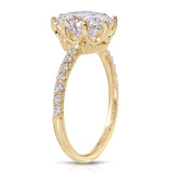 Pave Crown Solitaire Oval Engagement Ring in Yellow Gold