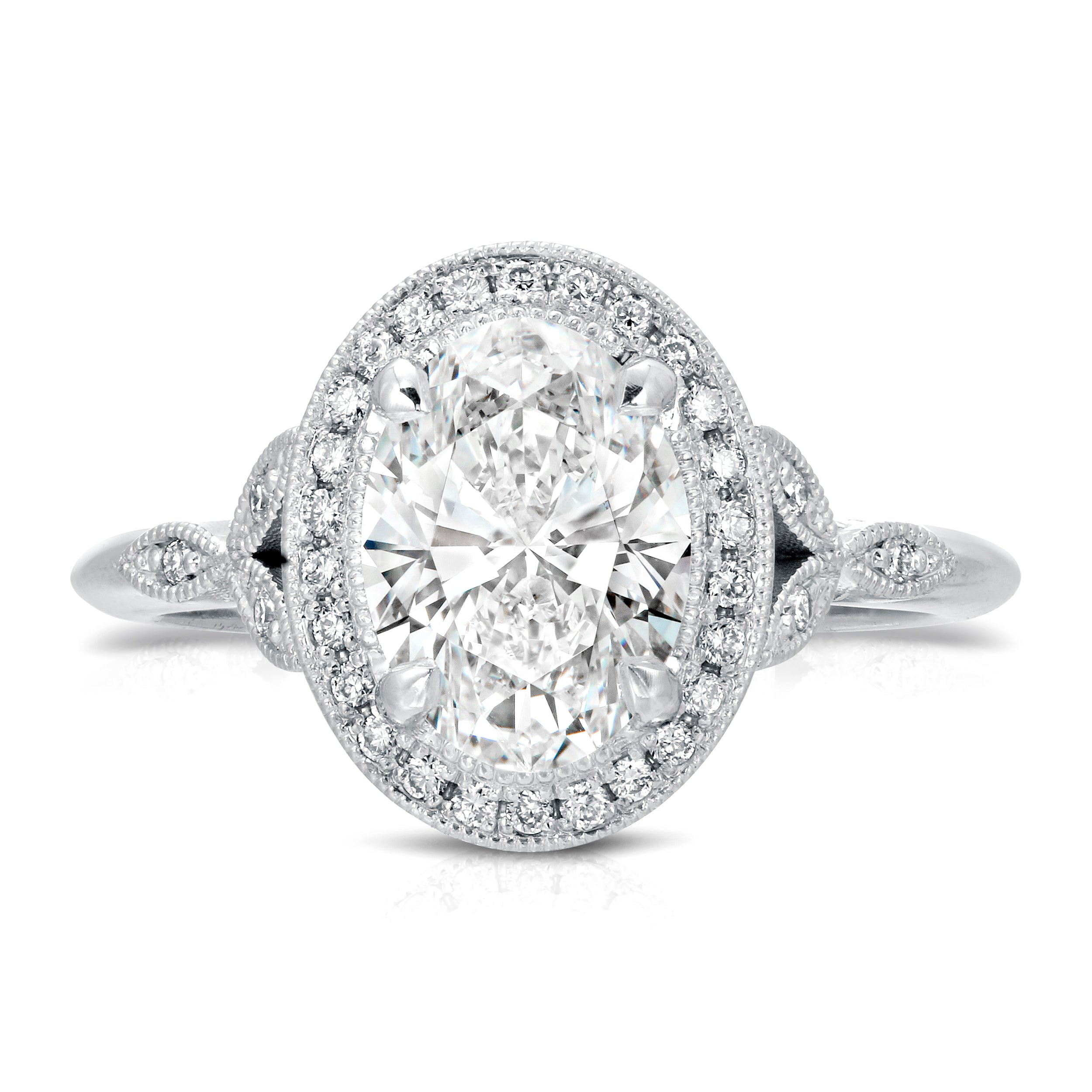 Floral Vintage Style Oval Engagement Ring in White Gold