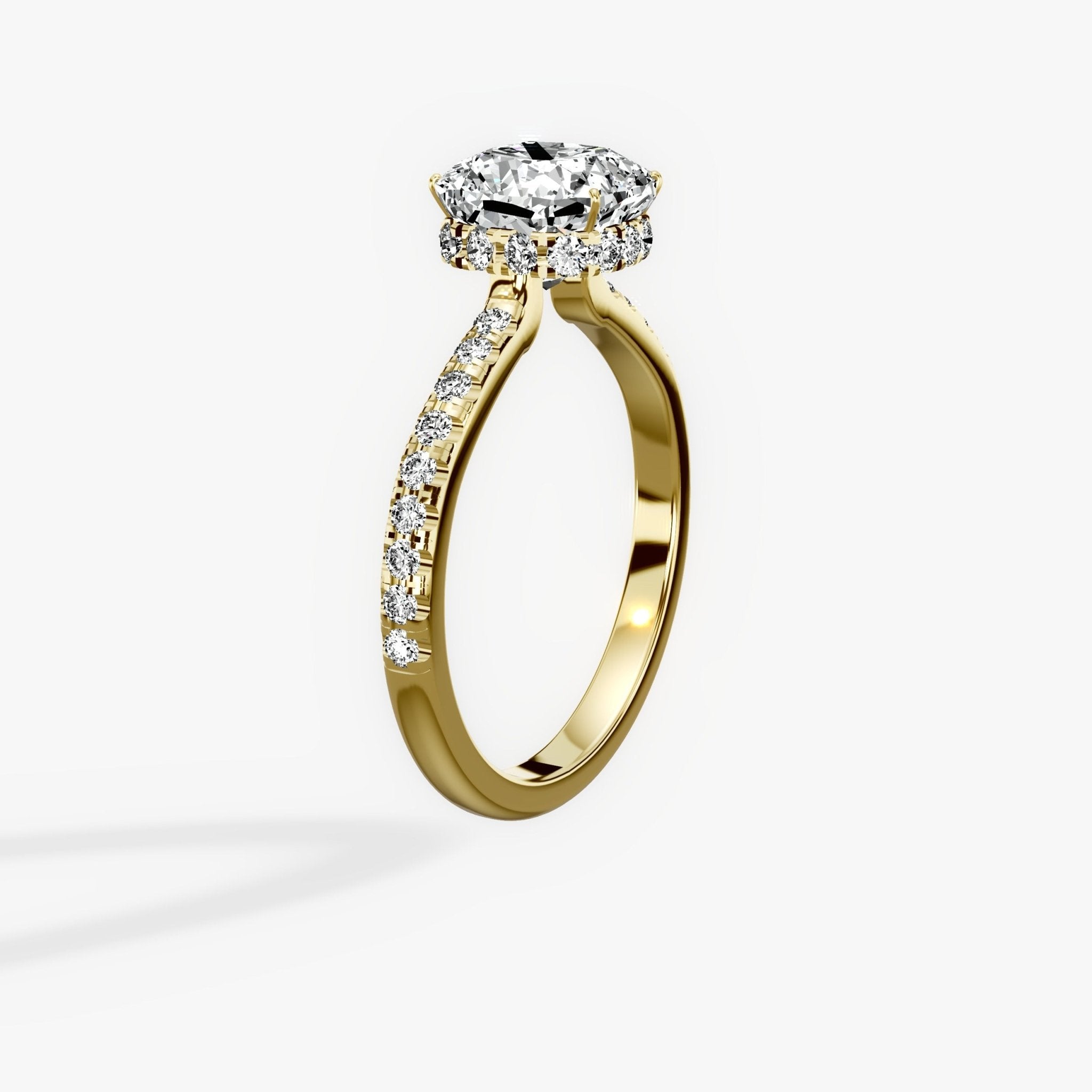 Fortuna Hidden Halo 2.01 ct Cushion Engagement Ring in Yellow Gold - The Better Diamonds