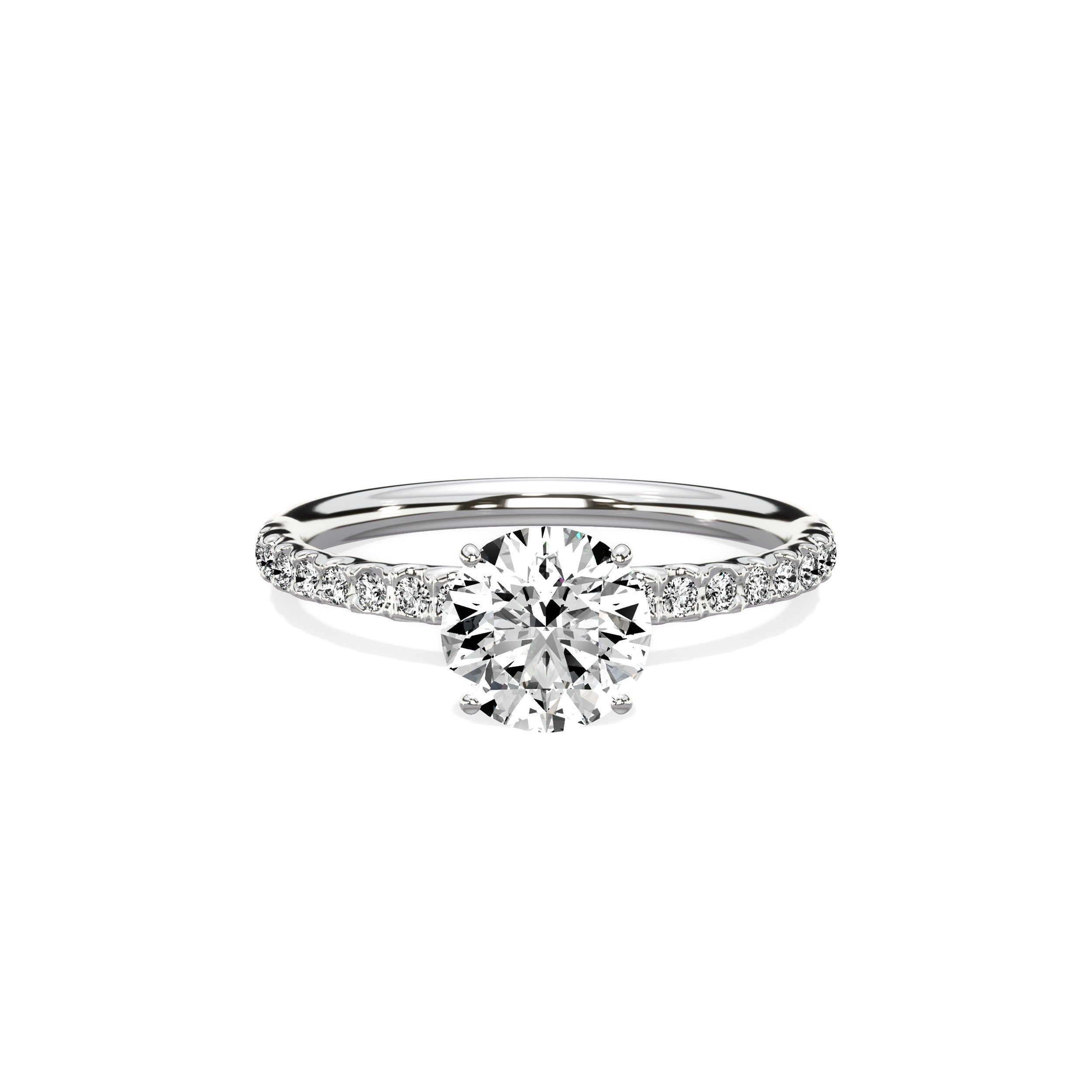 Martini Pave Solitaire Round Engagement Ring in White Gold