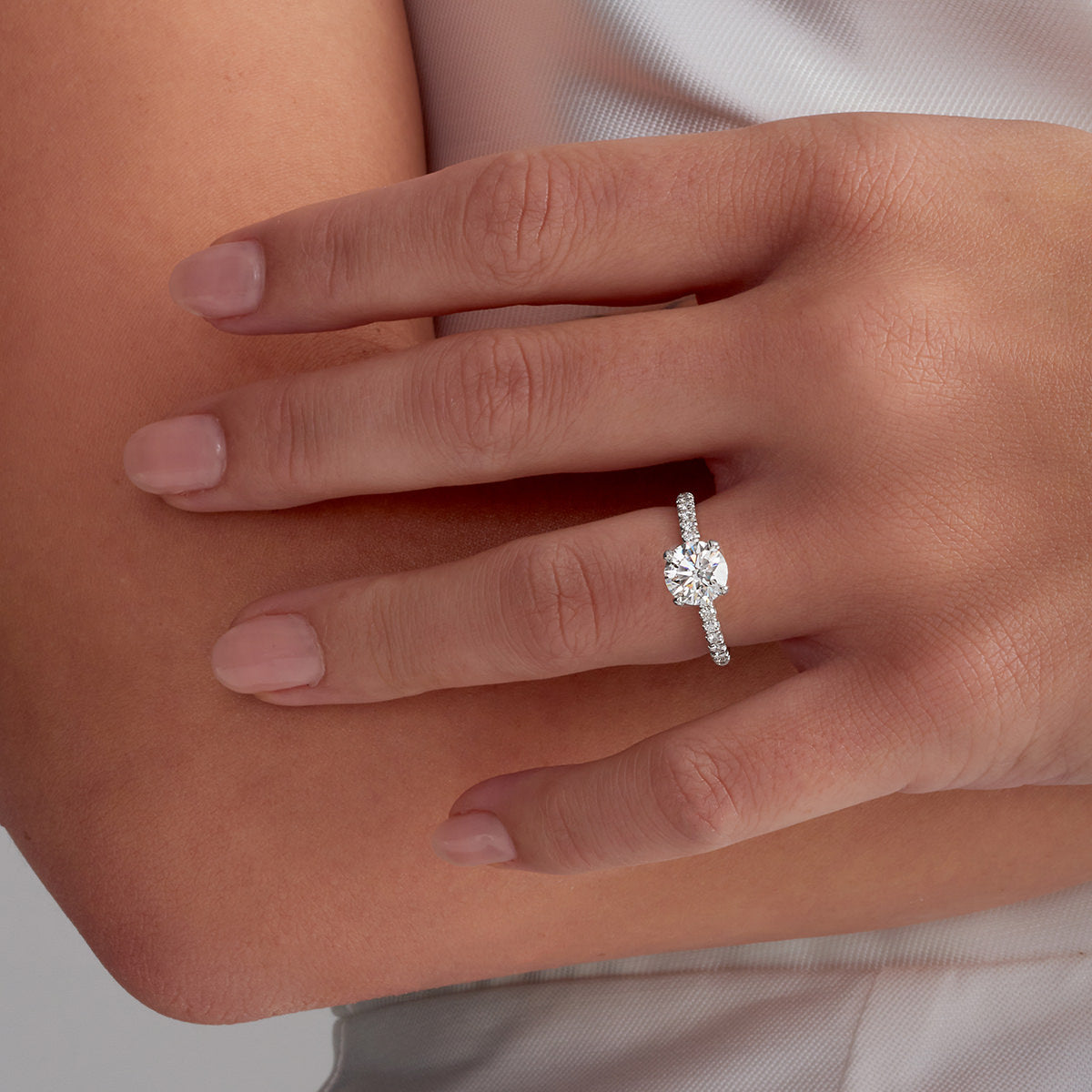 Martini Pave Solitaire Round Engagement Ring in White Gold
