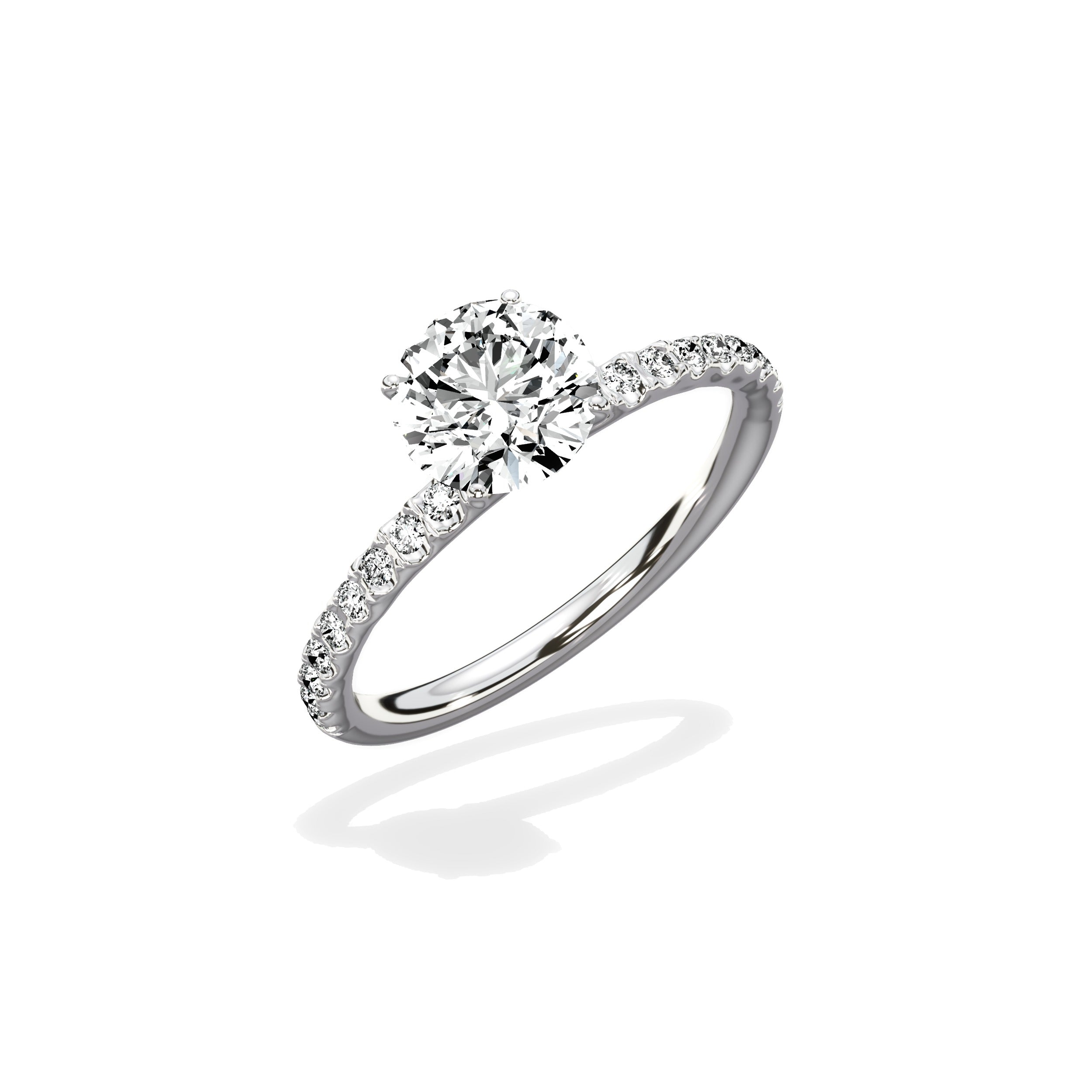 Martini Pave Solitaire Round Engagement Ring in White Gold