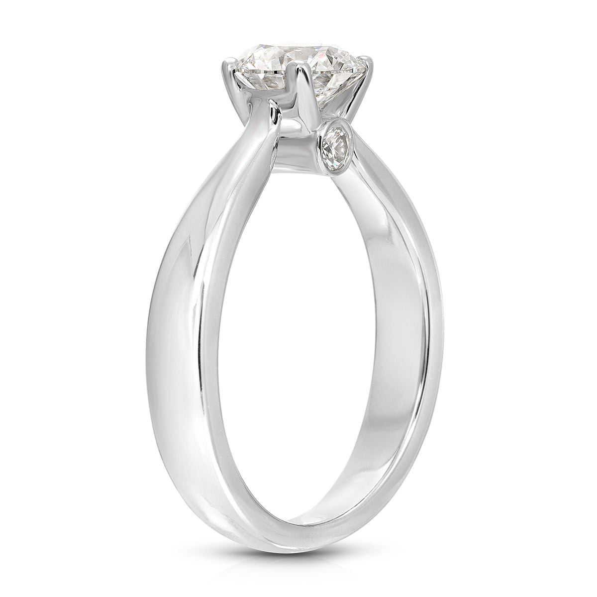 Sercret Diamond Solitaire Round Engagement Ring in White Gold