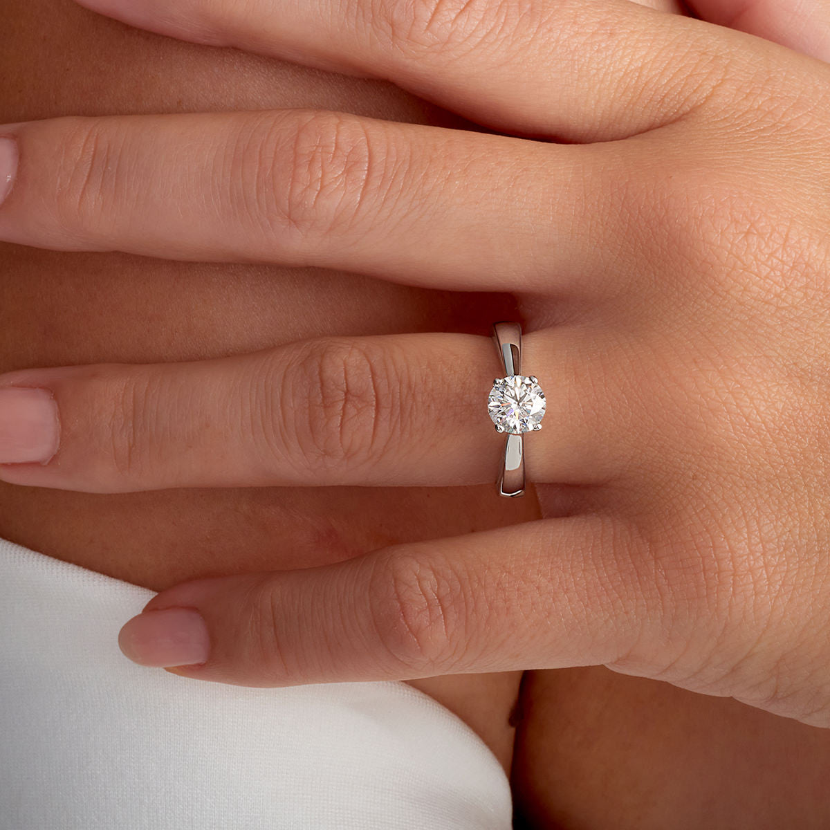 Sercret Diamond Solitaire Round Engagement Ring in White Gold