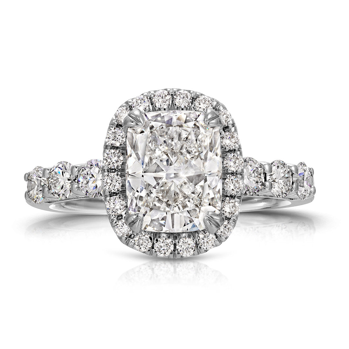 Filigree Classic Halo Long Cushion Engagement Ring in White Gold