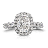 Filigree Classic Halo Long Cushion Engagement Ring in White Gold