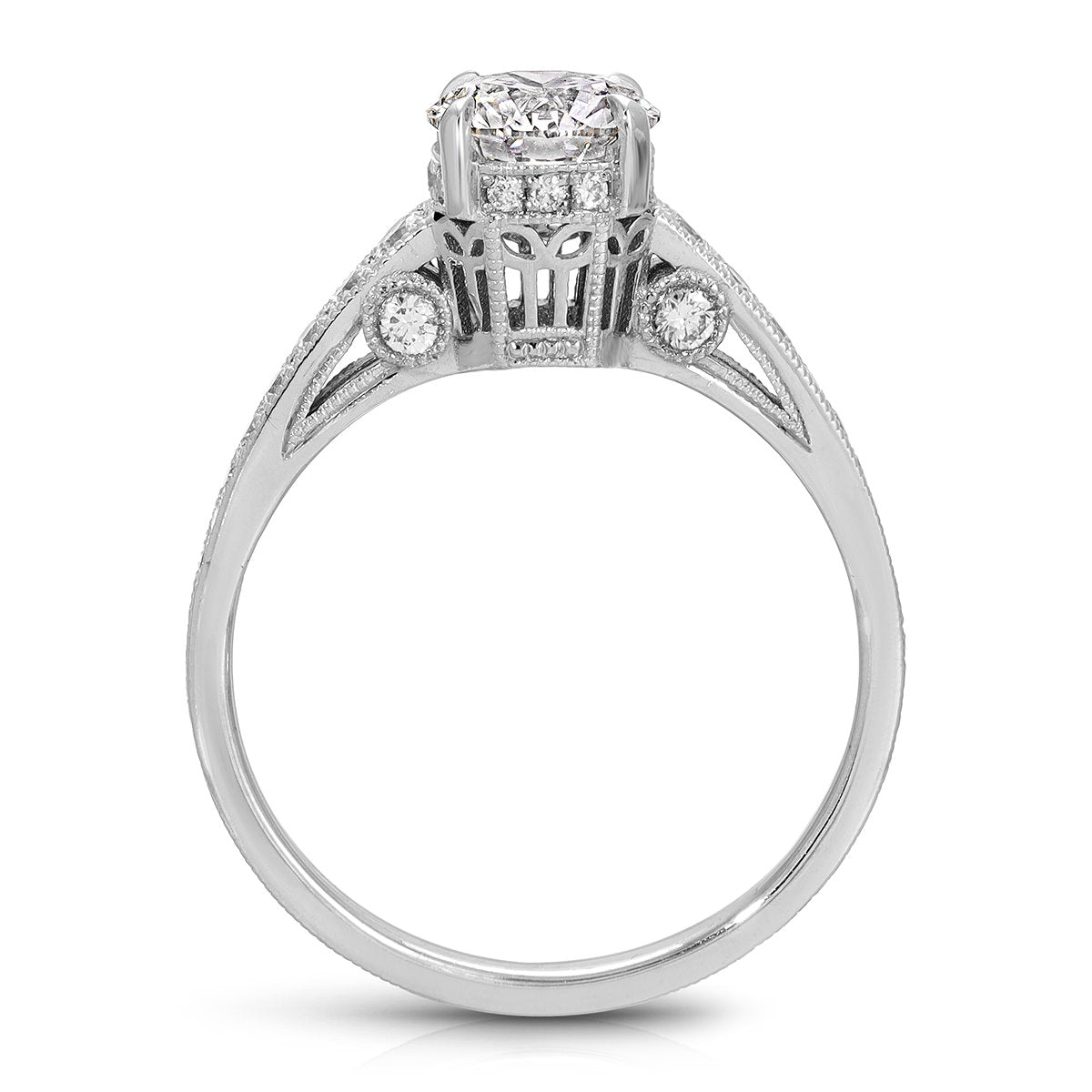 Elle Vintage Style Round Engagement Ring in White Gold