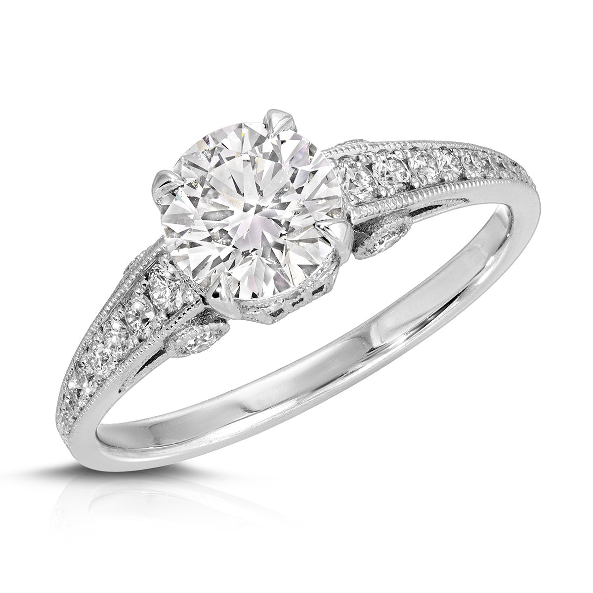 Elle Vintage Style Round Engagement Ring in White Gold