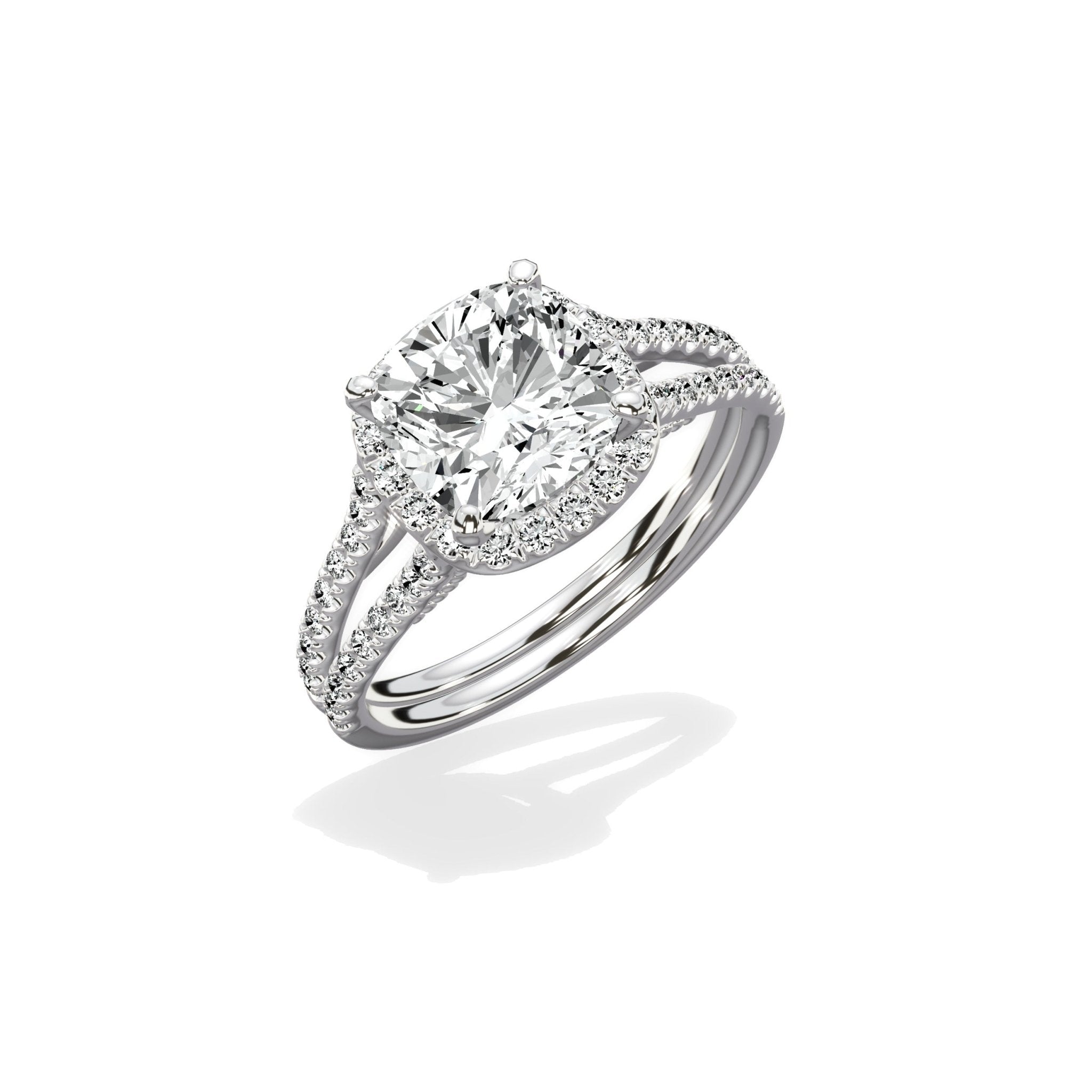 Milgrain Cathedral Halo 2.14 ct Cushion Engagement Ring in White Gold - The Better Diamonds