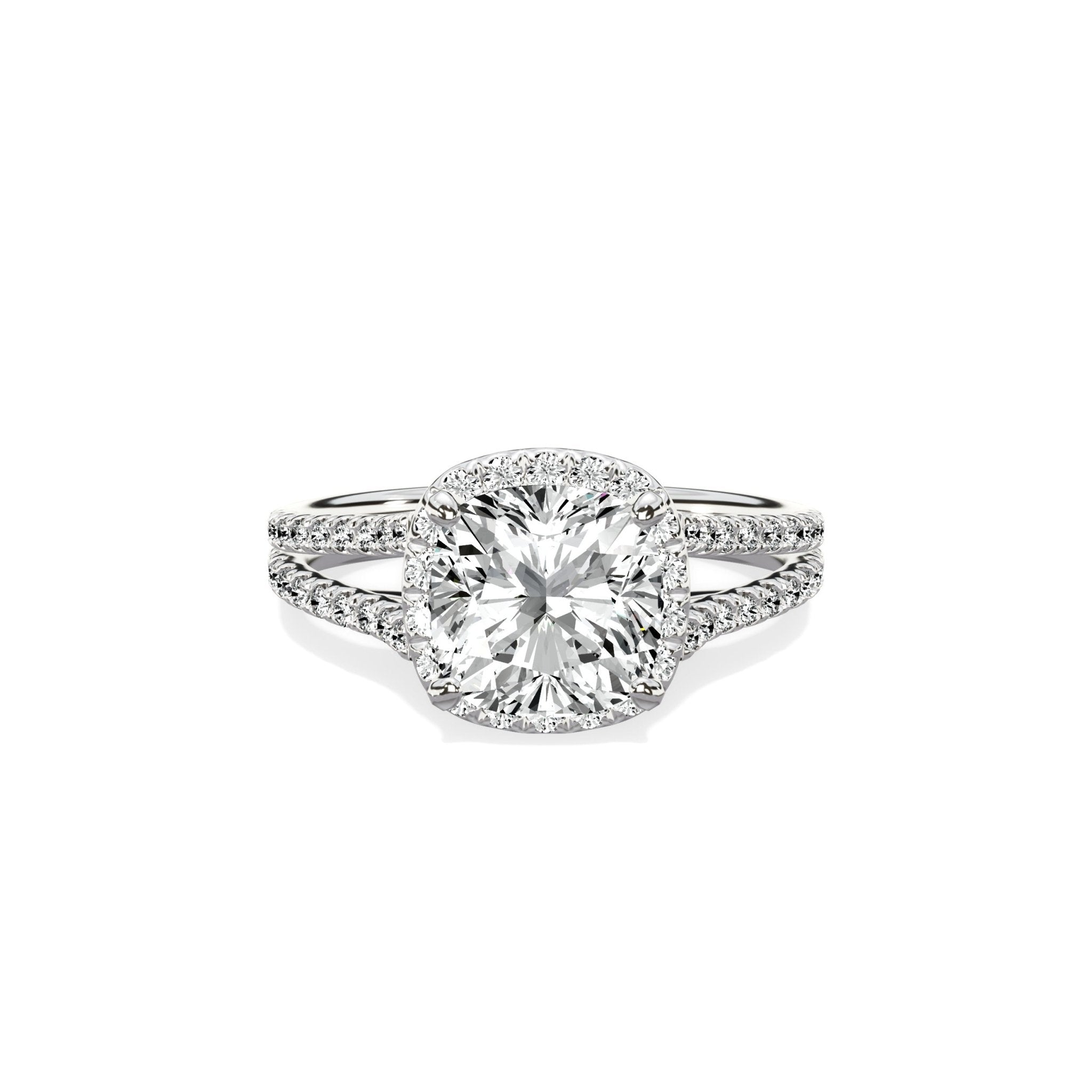 Milgrain Cathedral Halo 2.14 ct Cushion Engagement Ring in White Gold - The Better Diamonds