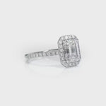 Secret Diamond Halo Emerald Engagement Ring in White Gold