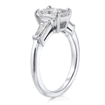 Baguette Three Stone Long Radiant Engagement Ring in White Gold