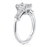 Baguette Three Stone Long Radiant Engagement Ring in White Gold