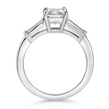 Baguette Three Stone Long Radiant Engagement Ring in White Gold