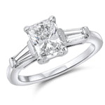 Baguette Three Stone Long Radiant Engagement Ring in White Gold