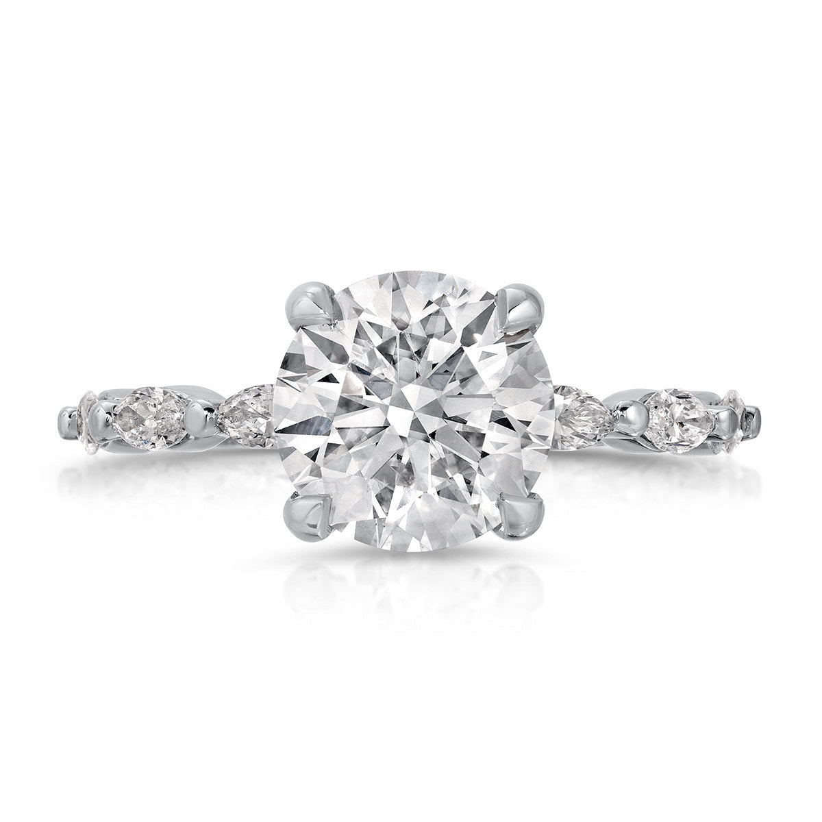 Marquise Solitaire Round Engagement Ring in White Gold