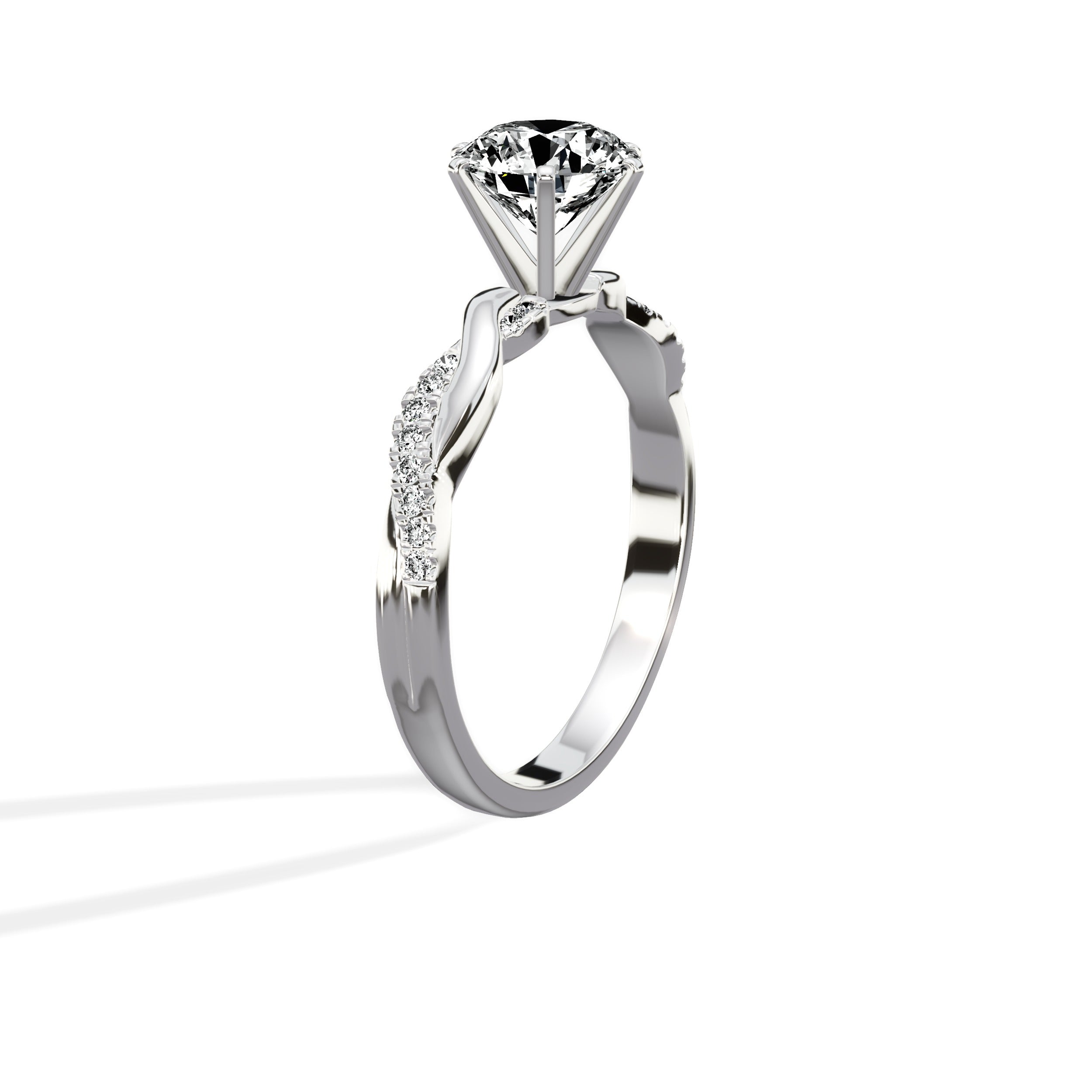 Intertwined Solitaire Round Engagement Ring in White Gold