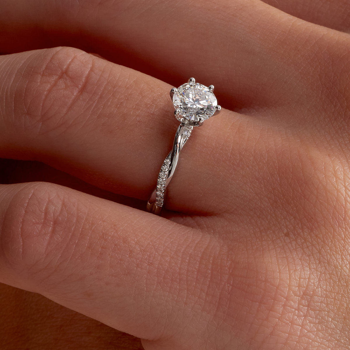 Intertwined Solitaire Round Engagement Ring in White Gold