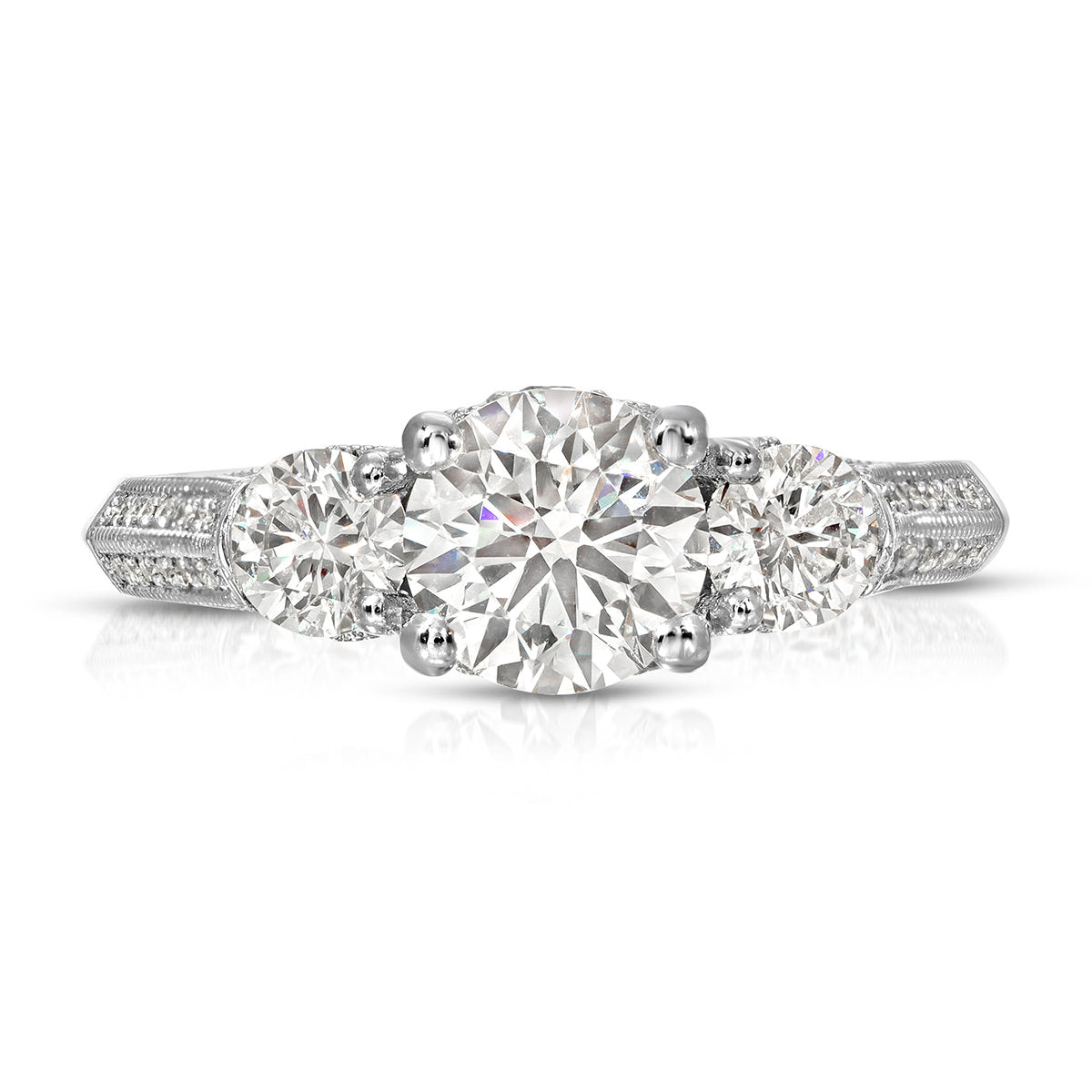 Heirloom Three Stone Round Engagement Ring in White Gold