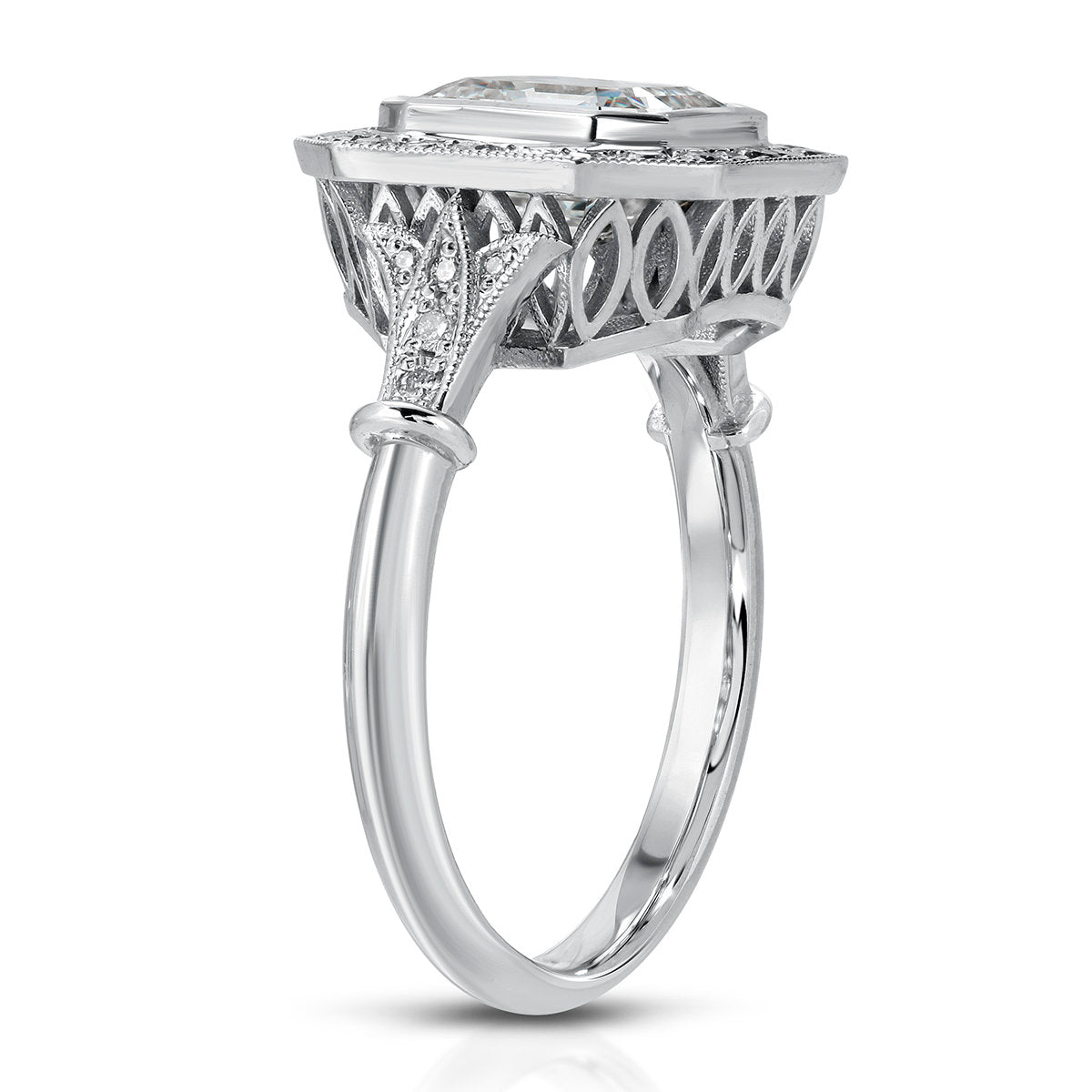Miami Vintage Style Asscher Cut Engagement Ring in White Gold