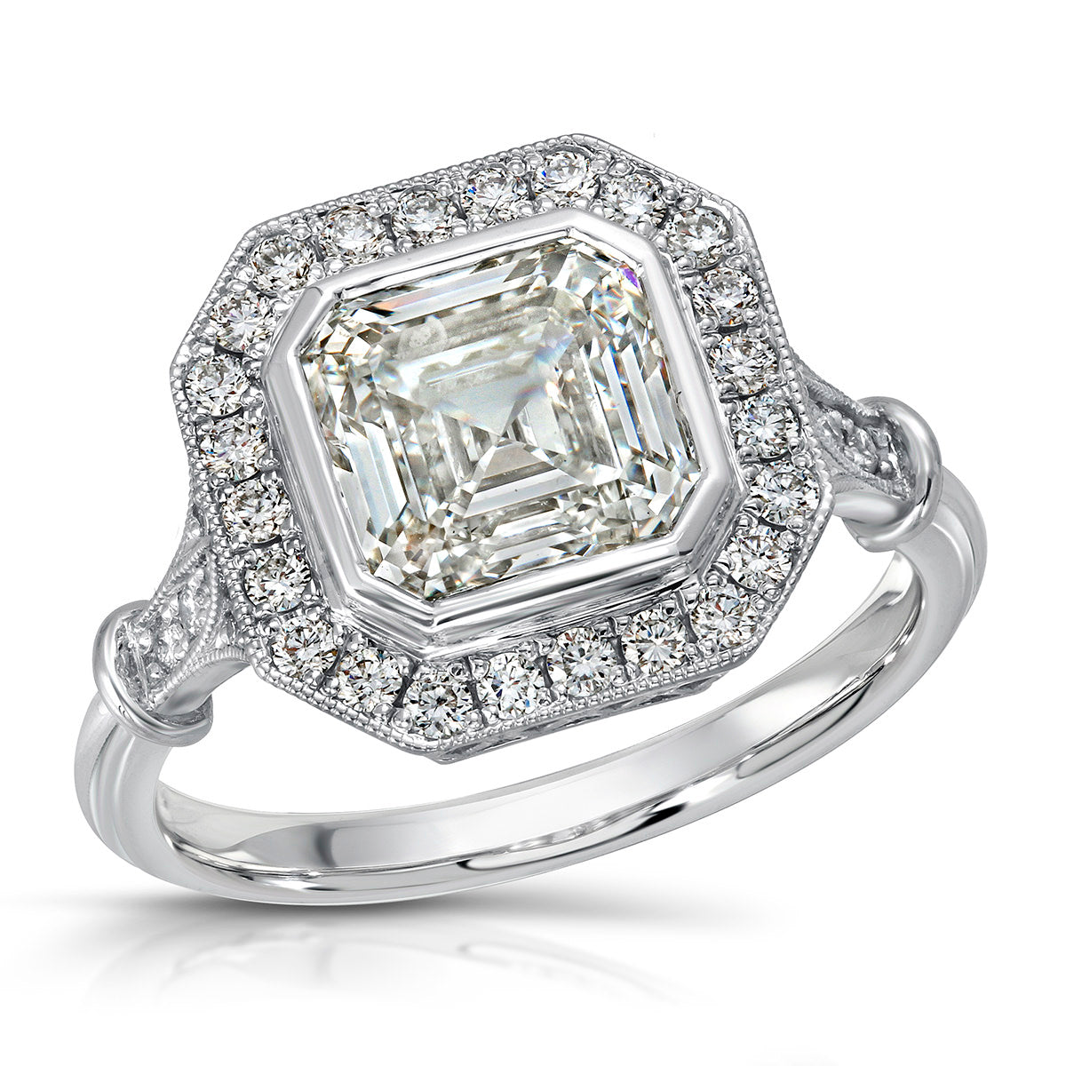 Miami Vintage Style Asscher Cut Engagement Ring in White Gold