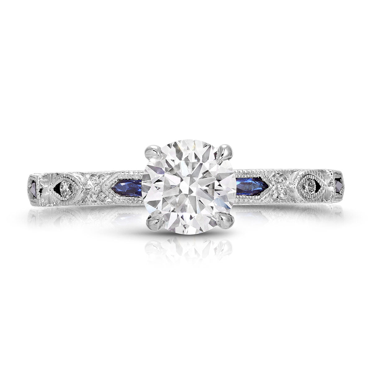 Bleu Vintage Style Round Engagement Ring in White Gold