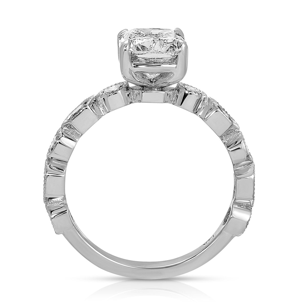 Devotion Vintage Style Cushion Engagement Ring in White Gold