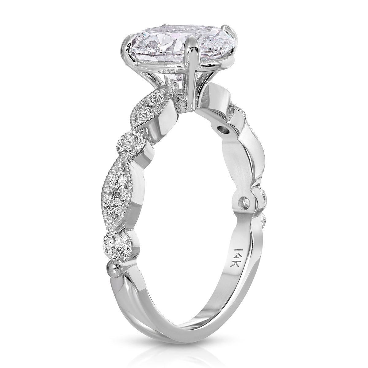 Timeless Vintage Style Oval Engagement Ring in White Gold