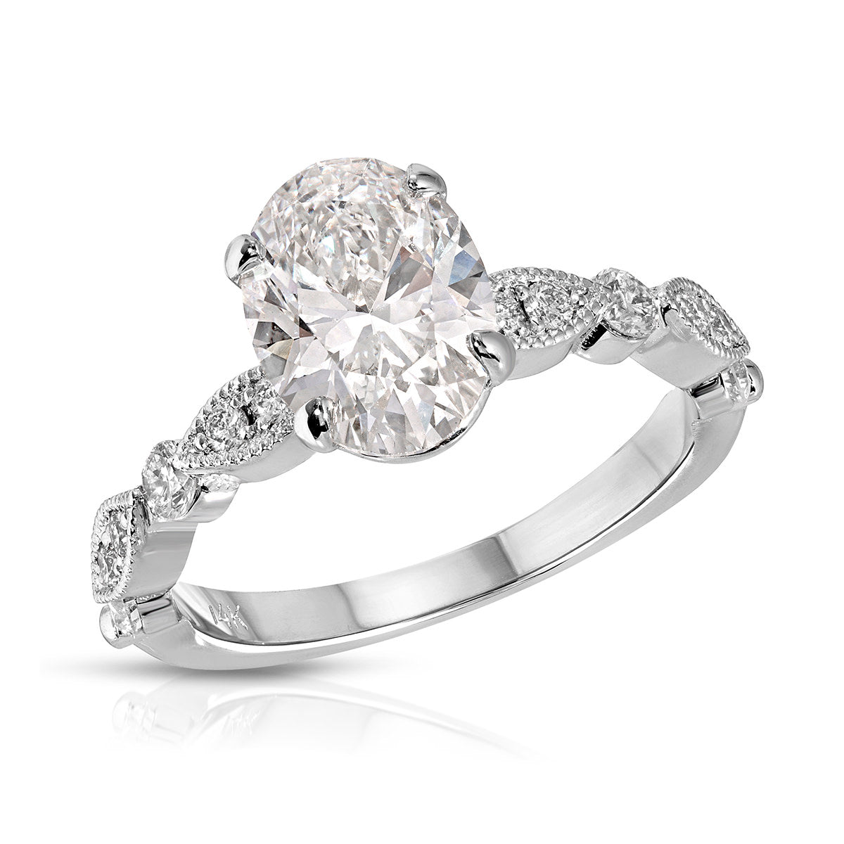 Timeless Vintage Style Oval Engagement Ring in White Gold