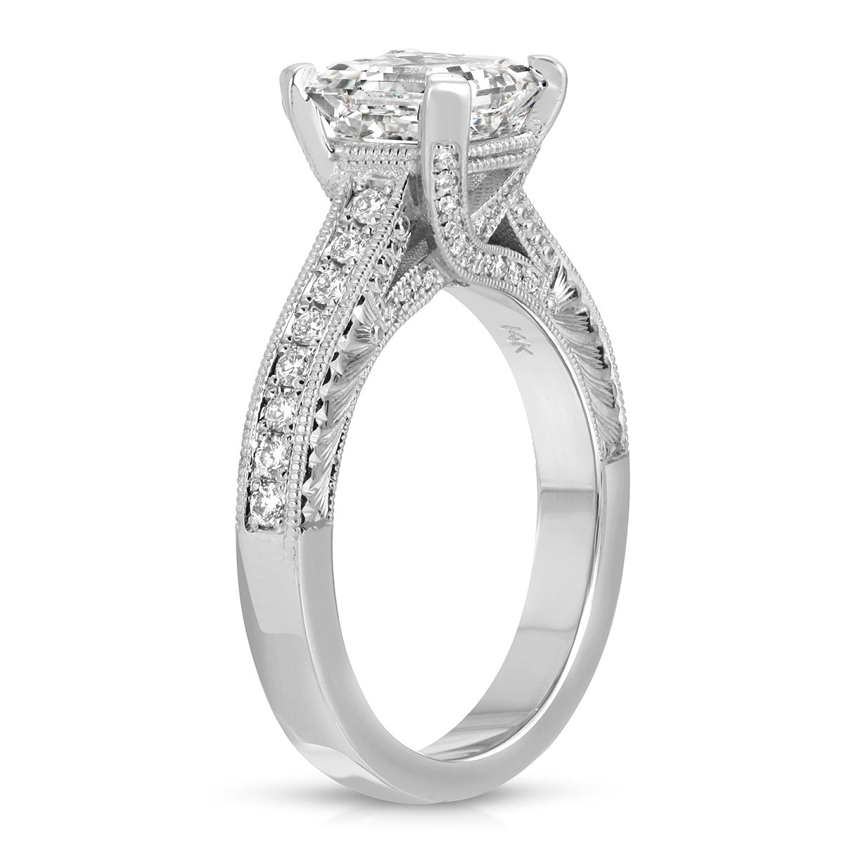 Noah Vintage Style Asscher Cut Engagement Ring in White Gold