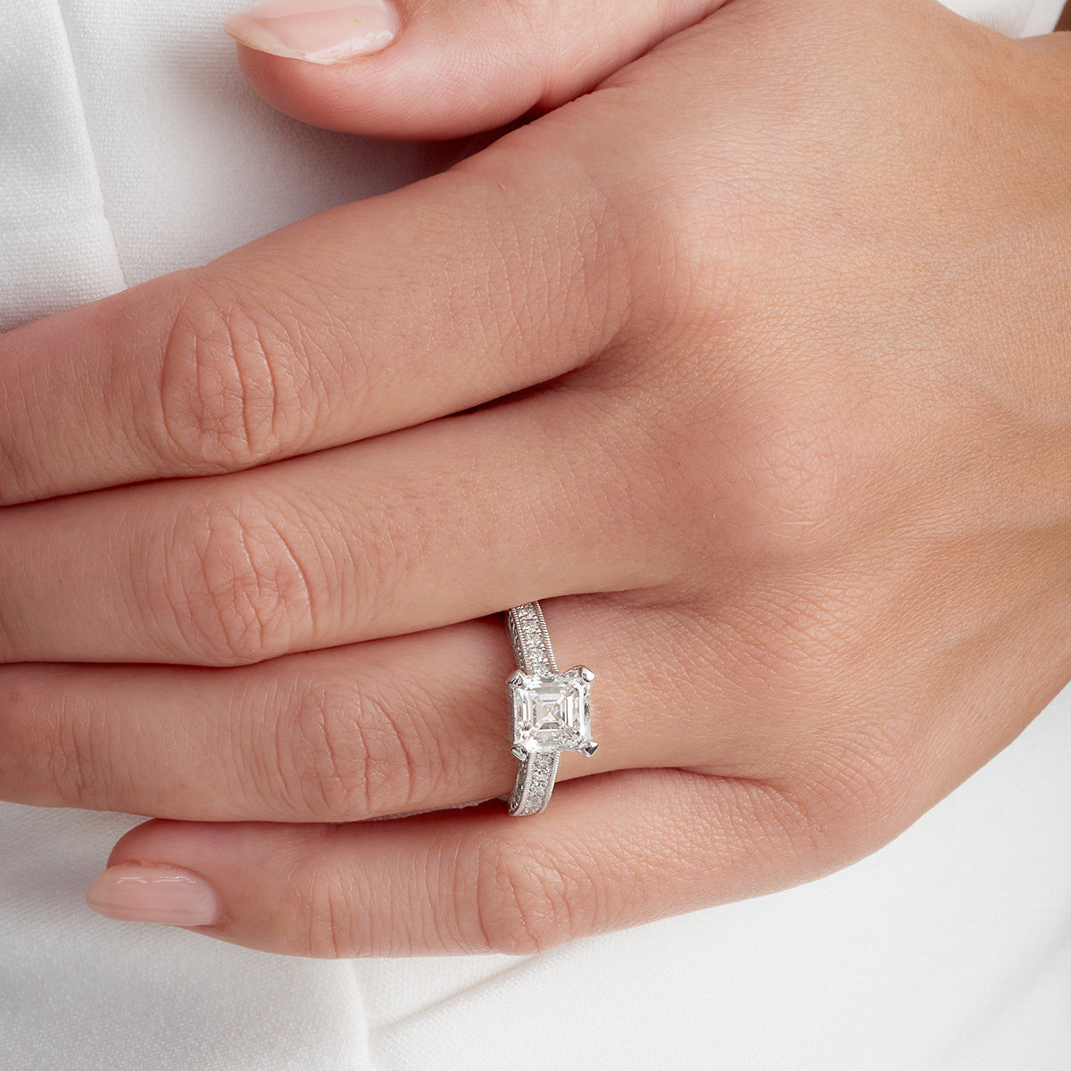 Noah Vintage Style Asscher Cut Engagement Ring in White Gold
