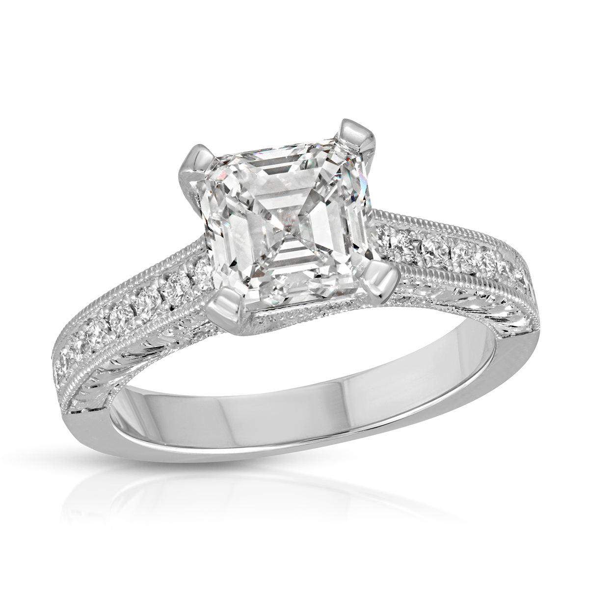 Noah Vintage Style Asscher Cut Engagement Ring in White Gold