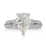 Filigree Pave Vintage Style Pear Engagement Ring in White Gold