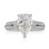 Filigree Pave Vintage Style Pear Engagement Ring in White Gold