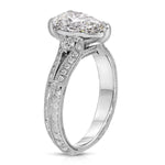 Filigree Pave Vintage Style Pear Engagement Ring in White Gold