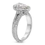 Filigree Pave Vintage Style Pear Engagement Ring in White Gold