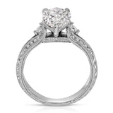 Filigree Pave Vintage Style Pear Engagement Ring in White Gold