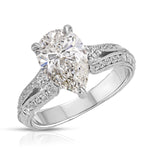 Filigree Pave Vintage Style Pear Engagement Ring in White Gold