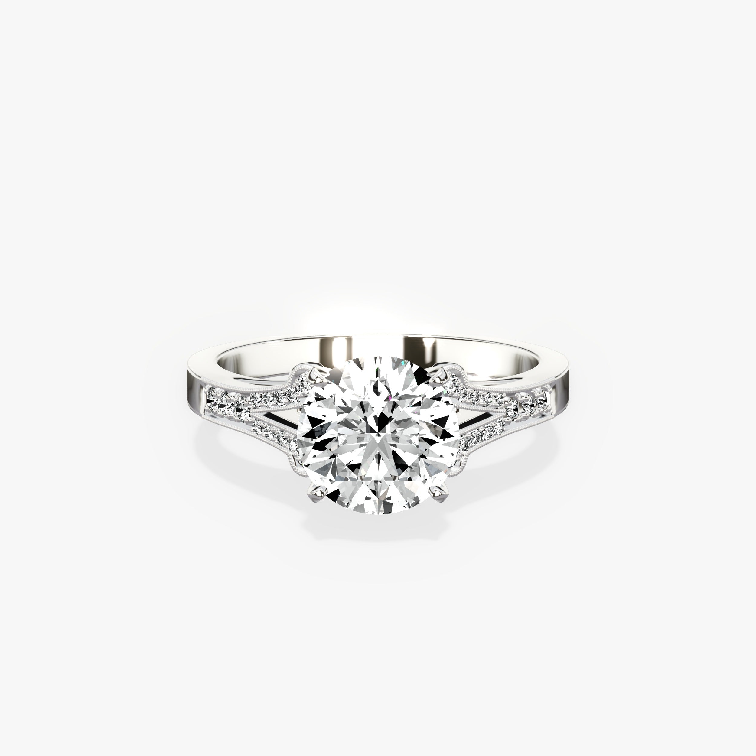 Romantic Vintage Style Round Engagement Ring in White Gold