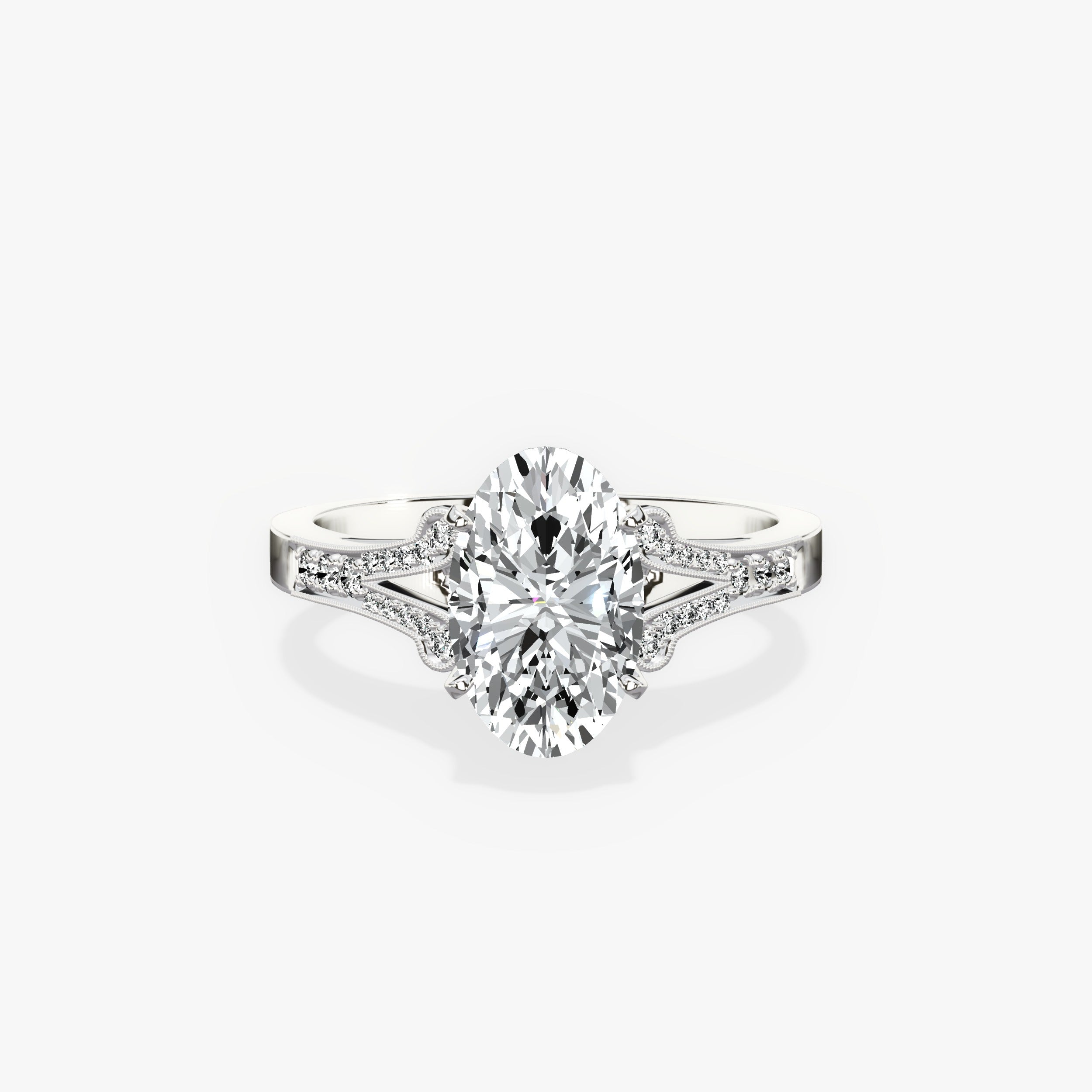 Romantic Vintage Style Oval Engagement Ring in White Gold