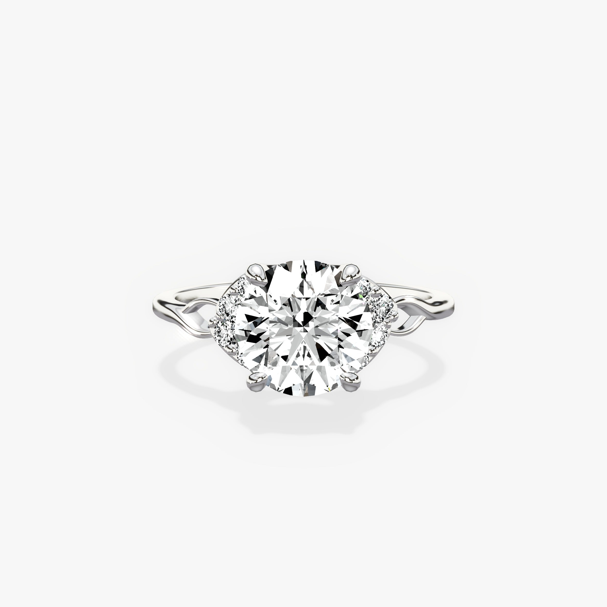 Eliya Vintage Style Round Engagement Ring in White Gold